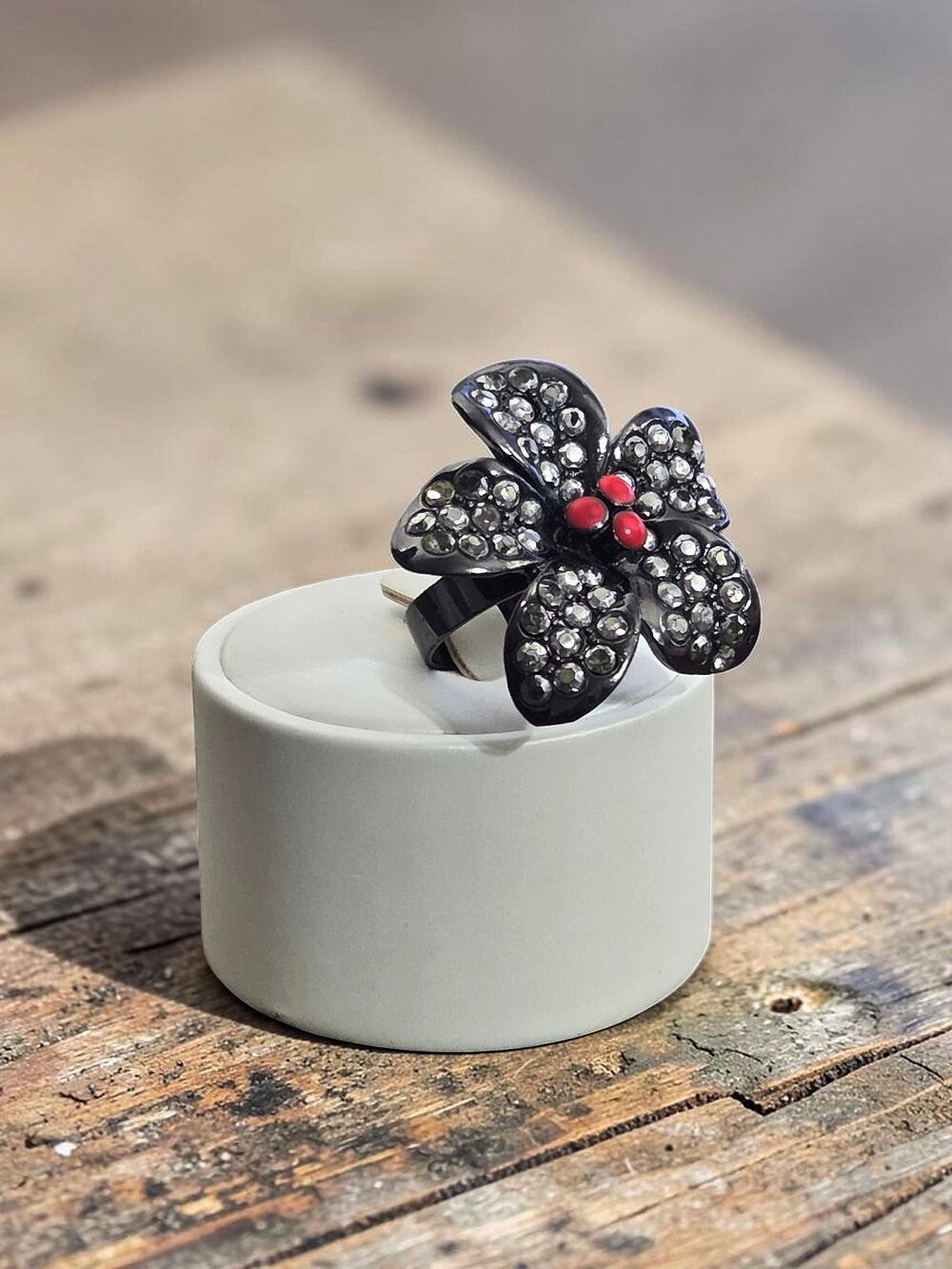 Huge Sparkling Plumeria Flower Rhinestones Statement 9 Cocktail Ring